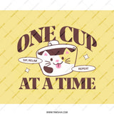 One Cup At A Time Mouse Pad, Cute Cat Mousepad, Coffee Lover Gift, Kawaii Desk Decor, Funny Desk Accessories, Work From Home Essential - Tawshia