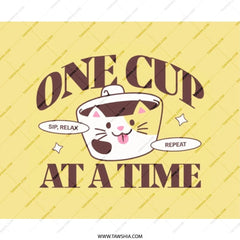 One Cup At A Time Mouse Pad, Cute Cat Mousepad, Coffee Lover Gift, Kawaii Desk Decor, Funny Desk Accessories, Work From Home Essential - Tawshia