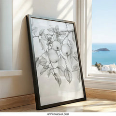 Apple Tree Branch Wall Art, Botanical Print, Pencil Drawing Art, Fruit Tree Decor, Kitchen Wall Decor, Minimalist Art, Nature Wall Art - Tawshia