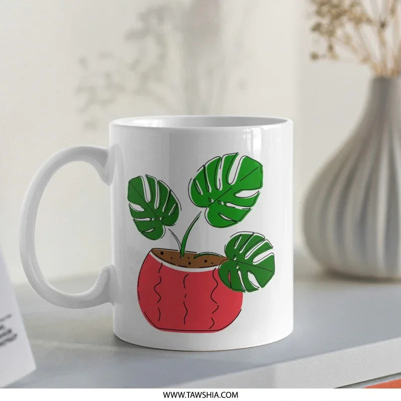 Monstera Mug, Plant Lover Gift, Trendy Home Decor, Houseplant Gift, Coffee Mug, Tea Mug, Unique Mug, Plant Mug, Tropical Mug - Tawshia