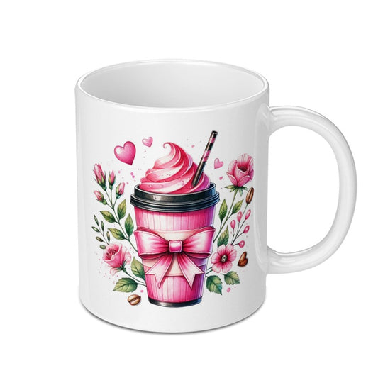 Pink Drink Mug, Floral Coffee Cup, Latte Art, Cute Coffee Mug, Gift for Her, Coffee Lover Gift, Unique Mug Design, Tea Cup, Gift Mug - Tawshia