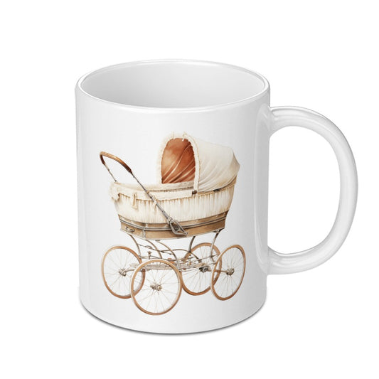 Vintage Baby Carriage Mug, Antique Stroller Coffee Mug, Newborn Gift, Cute Baby Shower Gift, Nursery Decor, Vintage Pram Mug - Tawshia