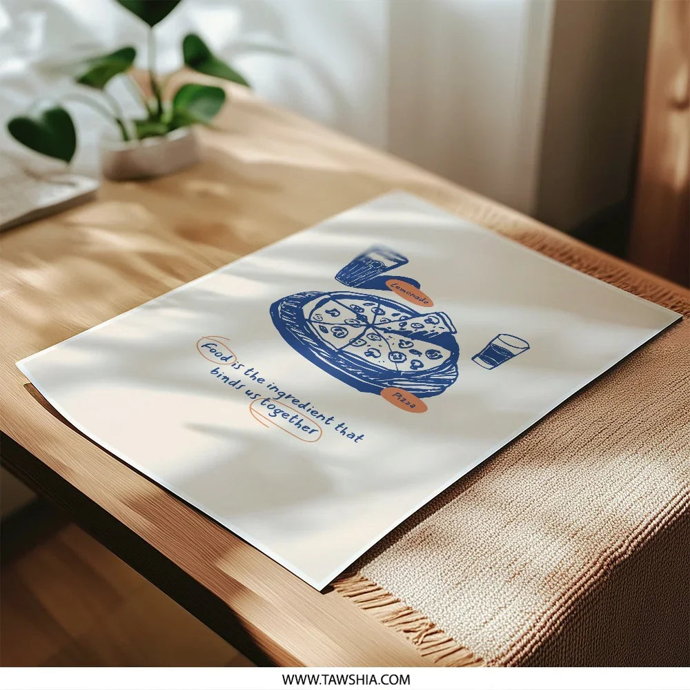 Pizza and Lemonade Photographic Print, Foodie Wall Art, Kitchen Decor, Dining Room Art Print, Illustrated Food Poster - Tawshia