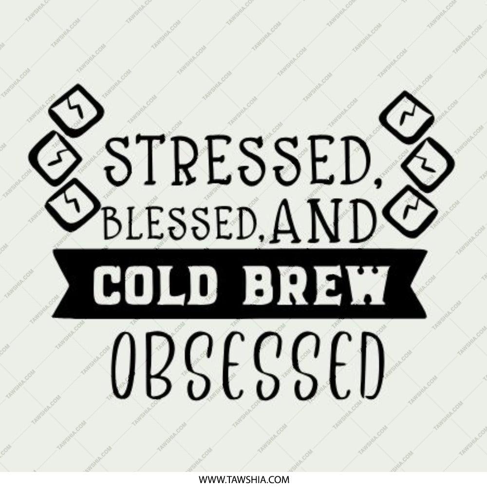 Stressed Blessed Cold Brew Obsessed Pinback Button, Coffee Lover Button, Sarcastic Button, Funny Button, Gift for Friend, Pin Badge - Tawshia