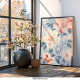 Floral Wall Art Print, Botanical Art, Flower Print, Light Blue Wall Decor, Pastel Floral Art, Elegant Wall Decor, Living Room Art - Tawshia
