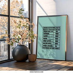 Friends Nutritional Facts Wall Art, Funny Friend Gift, Best Friend Wall Decor, Humorous Friendship Print, Unique Friend Present Idea - Tawshia