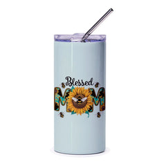 Blessed Mom Tumbler, Sunflower and Bees Design Tumbler, Mother's Day Gift, Unique Tumbler Gift for Her, Mom Tumbler with Lid and Straw - Tawshia