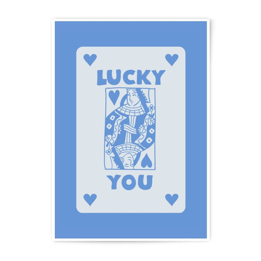 Lucky You Queen of Hearts Photographic Print, Blue Card Game Art, Modern Wall Decor, Quirky Gift Idea, Unique Etsy Art - Tawshia