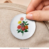 Dahlia Flower Pinback Button, Floral Bouquet Badge, Botanical Art Pin, Colorful Flower Illustration, Garden Lover Gift - Tawshia