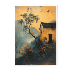 Asian House Photographic Print, Landscape Wall Art, Japanese Art Print, Mountain Scenery Print, Peaceful Home Decor, Unique Wall Decor - Tawshia