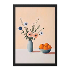 Floral Wall Art, Still Life Print, Orange Fruit Art, Vase of Flowers Poster, Modern Home Decor, Kitchen Wall Art, Botanical Art Print - Tawshia