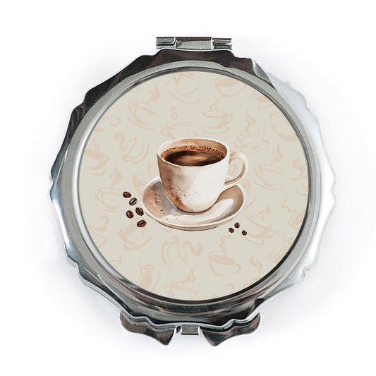 Coffee Cup Pocket Mirror, Latte Art, Coffee Lover Gift, Everyday Carry Mirror, Purse Mirror, Makeup Mirror, Double Sided Compact Mirror - Tawshia