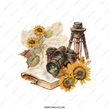 Sunflower Camera Tote Bag, Vintage Style, Photographer Gift, Floral Design, Book Lover, Literary Art, Nature Inspired Tote Bag - Tawshia