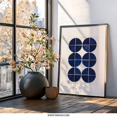 Navy Circles Wall Art, Geometric Print, Minimalist Decor, Modern Art, Wall Decor, Framed Art, Home Decor, Abstract Art, Circle Design - Tawshia