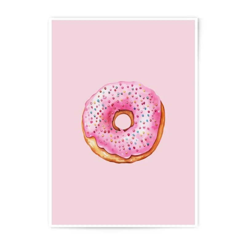 Donut Photographic Prints, Pink Glazed Donut Art, Food Prints, Kitchen Wall Decor, Sweet Treat Print, Colorful Sprinkles, Donut Lover Gift - Tawshia