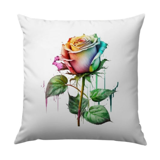 Watercolor Rainbow Rose Pillow, Floral Throw Pillow, Artistic Home Decor, Colorful Accent Pillow, Decorative Pillow - Tawshia