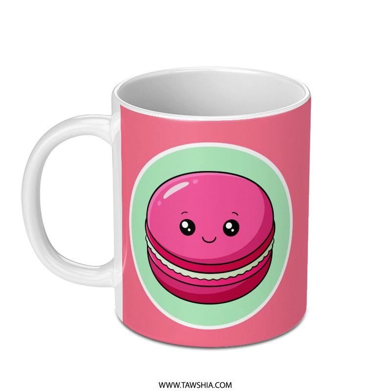 Cute Macaron Mug, Kawaii Food Mug, Dessert Lover Gift, Sweet Treat Mug, Pink Macaron, Foodie Gift, Coffee Mug, Tea Mug, Kitchen Decor - Tawshia