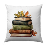 Stacked Books Pillow, Autumn Leaves Pillow, Fall Decor Pillow, Reading Nook Decor, Cozy Autumn Pillow, Literary Gift Idea - Tawshia