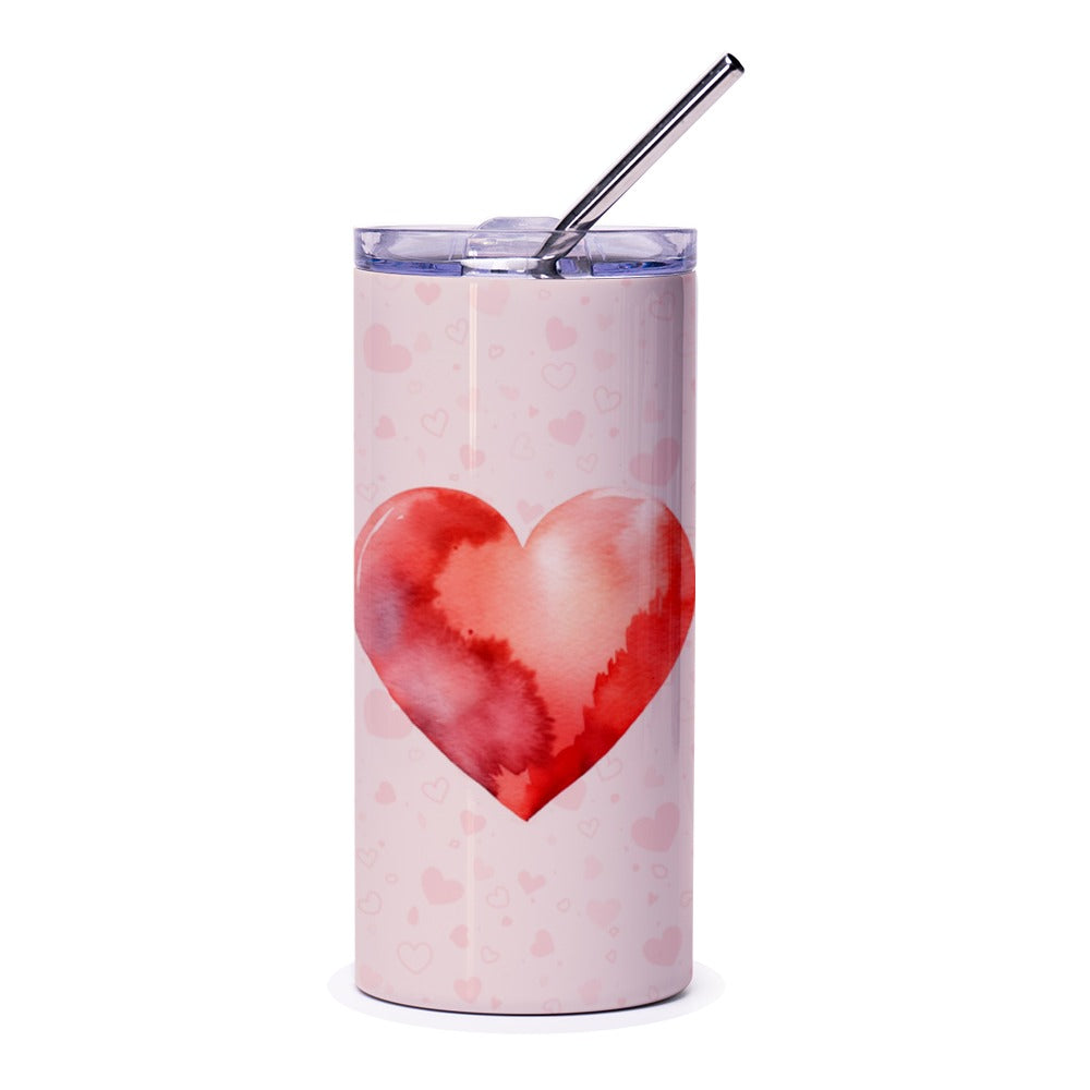 Watercolor Heart Tumbler, Valentines Day Gift, Love Tumbler, Heart Pattern Tumbler, Gift For Her, Romantic Tumbler, Stainless Steel Tumbler - Tawshia