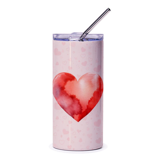 Watercolor Heart Tumbler, Valentines Day Gift, Love Tumbler, Heart Pattern Tumbler, Gift For Her, Romantic Tumbler, Stainless Steel Tumbler - Tawshia