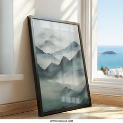 Misty Mountains Wall Art, Landscape Painting Print, Serene Mountain Range, Modern Home Decor, Nature Inspired Artwork - Tawshia