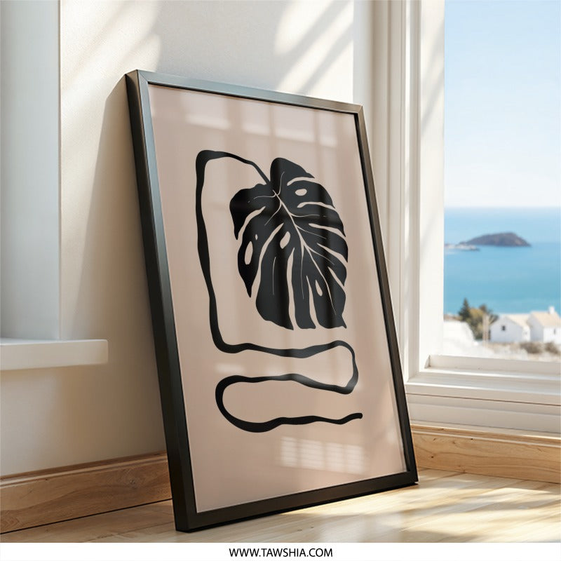 Monstera Leaf Wall Art, Minimalist Plant Art Print, Tropical Home Decor, Modern Botanical Artwork, Aesthetic Art for Living Room - Tawshia