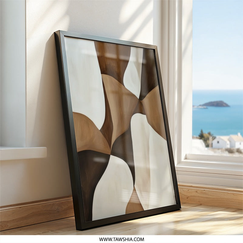 Abstract Beige Brown Wall Art, Neutral Geometric Print, Modern Home Decor, Minimalist Art Print, Elegant Wall Hanging, Gallery Wall Art - Tawshia