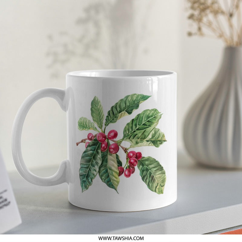 Coffee Branch Mug, Watercolor Coffee, Coffee Lover Gift, Botanical Mug, Plant Mug, Artistic Mug, Gift for Coffee Enthusiasts - Tawshia