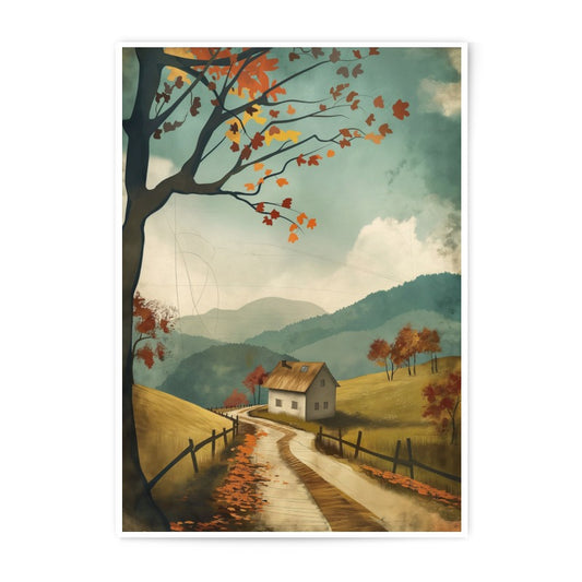 Autumn Cabin Photographic Print, Fall Landscape Photo, Country Home Art, Scenic Mountain View, Rustic Wall Decor, Nature Photography - Tawshia