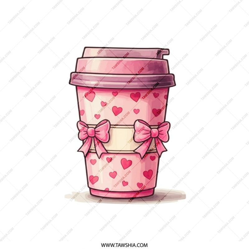 Pink Coffee Cup Pillow, Hearts and Bows Throw Pillow, Cute Kawaii Pillow, Decorative Home Decor, Valentine's Day Gift - Tawshia