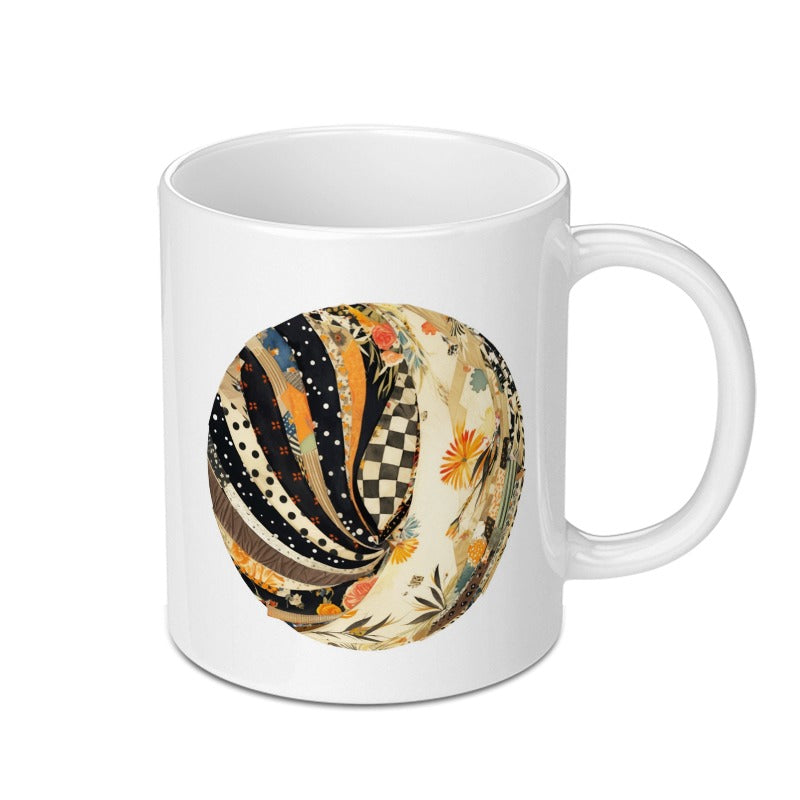Floral Patchwork Mug, Coffee Mug, Tea Mug, Artistic Mug, Novelty Mug, Gift Mug, Decorative Mug, Trendy Mug SKU: MG10004218 - Tawshia