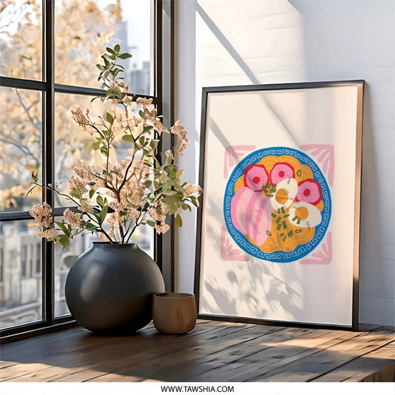 Ramen Bowl Wall Art, Modern Kitchen Decor, Foodie Gift, Japanese Noodles Print, Restaurant Art, Home Decor - Tawshia