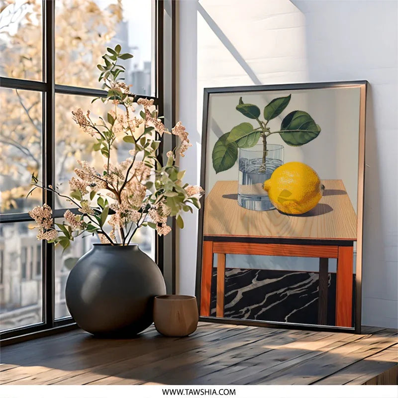 Lemon Still Life Wall Art, Botanical Print, Kitchen Decor, Fruit Art, Modern Wall Decor, Minimalist Artwork, Lemon Print, Lemon Decor - Tawshia
