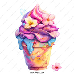 Ice Cream Tote Bag, Dessert Print Bag, Floral Sweet Treat, Trendy Reusable Shopping Bag, Unique Design - Tawshia