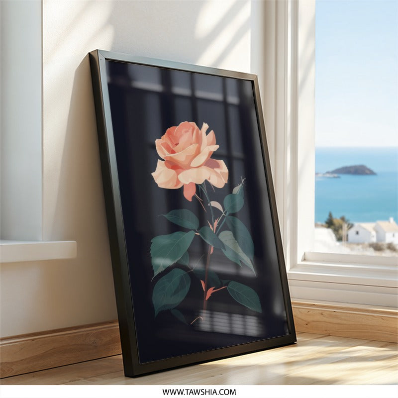 Peach Rose Wall Art, Floral Print, Botanical Illustration, Elegant Home Decor, Flower Art Print, Romantic Gift, Modern Wall Decor - Tawshia