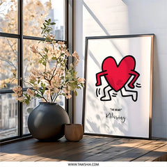 Keith Haring Heart Wall Art, Pop Art Print, 80s Art Poster, Running Heart Design, Contemporary Art Decor, Trendy Wall Art - Tawshia
