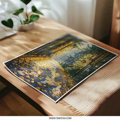 Autumn Forest Photographic Print, Fall Landscape Art, Trees Path Photography, Golden Leaves Wall Decor, Nature Home Decor - Tawshia