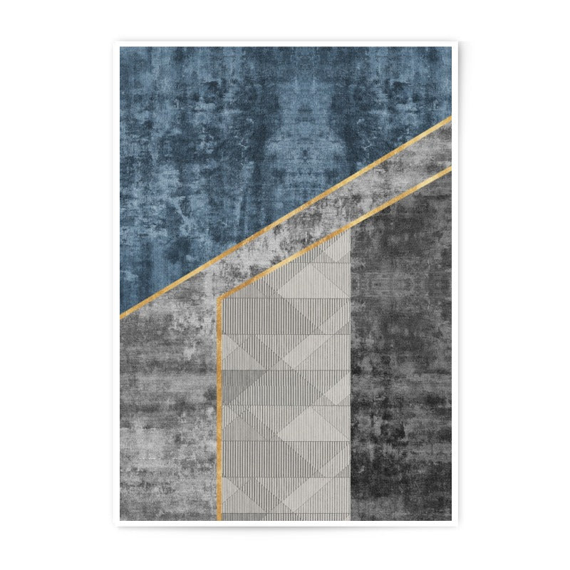 Abstract Geometric Photographic Print, Modern Art, Blue Gray Gold Decor, Minimalist Wall Art, Contemporary Home Decor - Tawshia