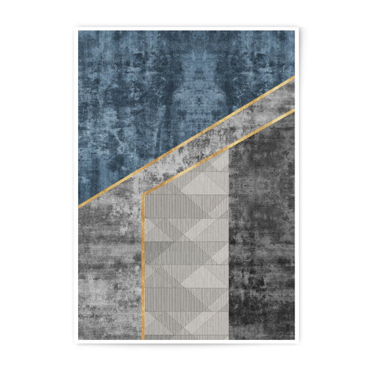 Abstract Geometric Photographic Print, Modern Art, Blue Gray Gold Decor, Minimalist Wall Art, Contemporary Home Decor - Tawshia