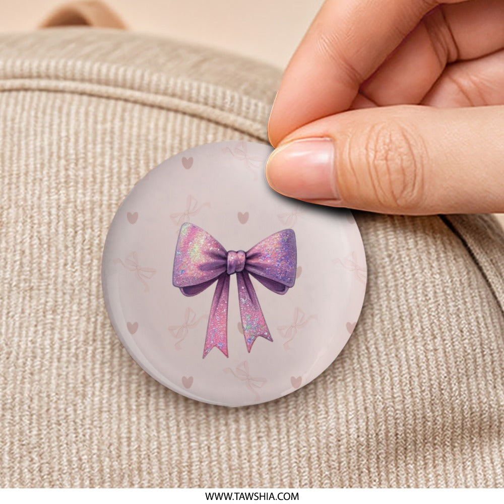 Glitter Bow Pinback, Kawaii Bow Button, Cute Bow Pin, Aesthetic Bow Accessory, Gift for Girl, Sparkly Bow Pin, Pastel Bow Badge - Tawshia