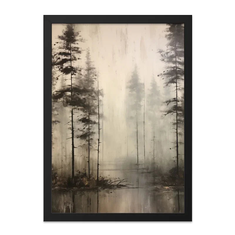 Misty Forest Wall Art, Landscape Painting Print, Pine Tree Art, Nature Home Decor, Serene Wall Hanging - Tawshia