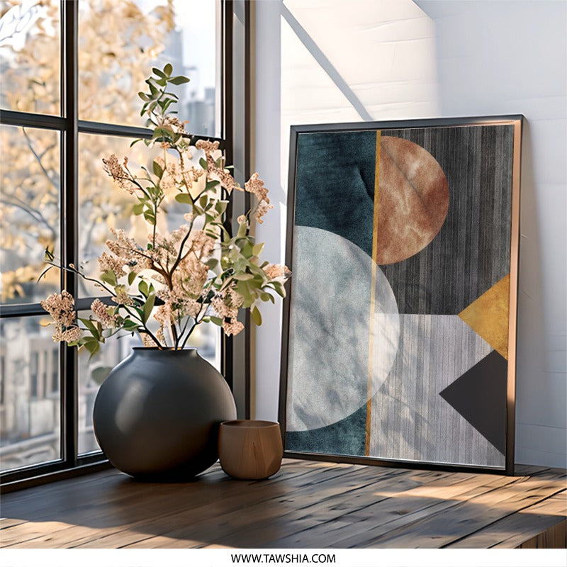 Abstract Geometric Wall Art, Modern Art Print, Circle Triangle Shapes, Minimalist Home Decor, Contemporary Artwork, Trendy Wall Decor - Tawshia