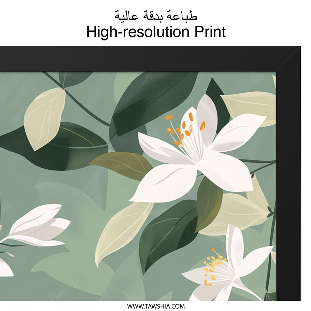 Floral Wall Art, White Lily Print, Botanical Art, Sage Green Decor, Elegant Flower Art, Home Decor Wall Hanging, Living Room Wall Decor - Tawshia
