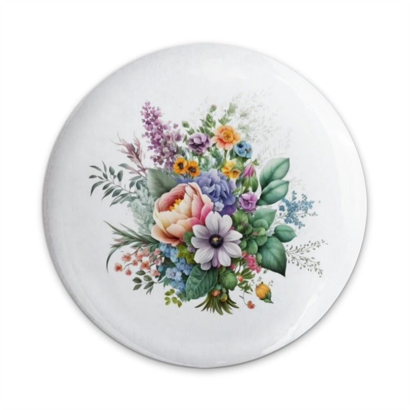 Floral Bouquet Pinback Button, Watercolor Flower Badge, Garden Bloom Button, Elegant Flower Button, Botanical Pinback Button - Tawshia