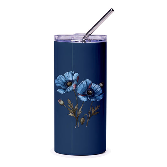 Blue Poppy Tumbler, Floral Tumbler, Flower Tumbler, Nature Lover Gift, Drinkware, Gift for Her, Modern Tumbler, Unique Gift - Tawshia