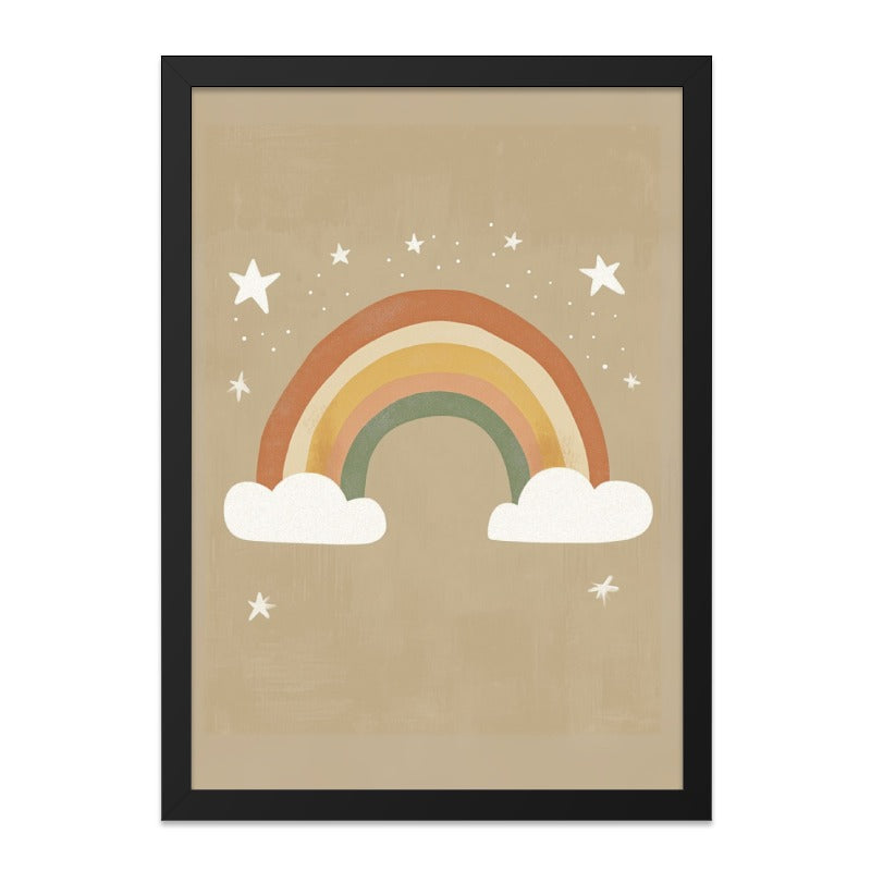 Rainbow Wall Art, Neutral Nursery Decor, Boho Kids Room Art, Stars and Clouds Print, Modern Childrens Wall Art - Tawshia