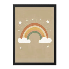 Rainbow Wall Art, Neutral Nursery Decor, Boho Kids Room Art, Stars and Clouds Print, Modern Childrens Wall Art - Tawshia