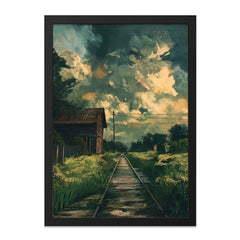 Rustic Railroad Wall Art, Countryside Scenery, Farmhouse Decor, Dramatic Sky Painting, Abandoned Barn Wall Decor, Moody Landscape Wall Art - Tawshia