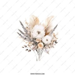 Boho Floral Pillow, Neutral Flowers, Elegant Feather Design, Throw Pillow, Decorative Pillow, Accent Pillow, Housewarming Gift - Tawshia