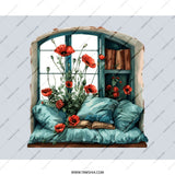 Window Seat Poppy Mouse Pad, Floral Cozy Nook Desk Decor, Reading Corner Mousepad, Book and Flower Gift, Unique Office Accessory - Tawshia